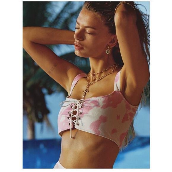 Vanessa Mooney Top‎ Women Large Pink Animal Print Tie Front Cropped Vacation NWt - Picture 1 of 9